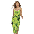 Green Lettuce Salad Print Cross Back Cami Dress