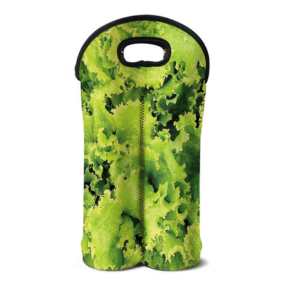 Green Lettuce Salad Print Double Neoprene Wine Tote