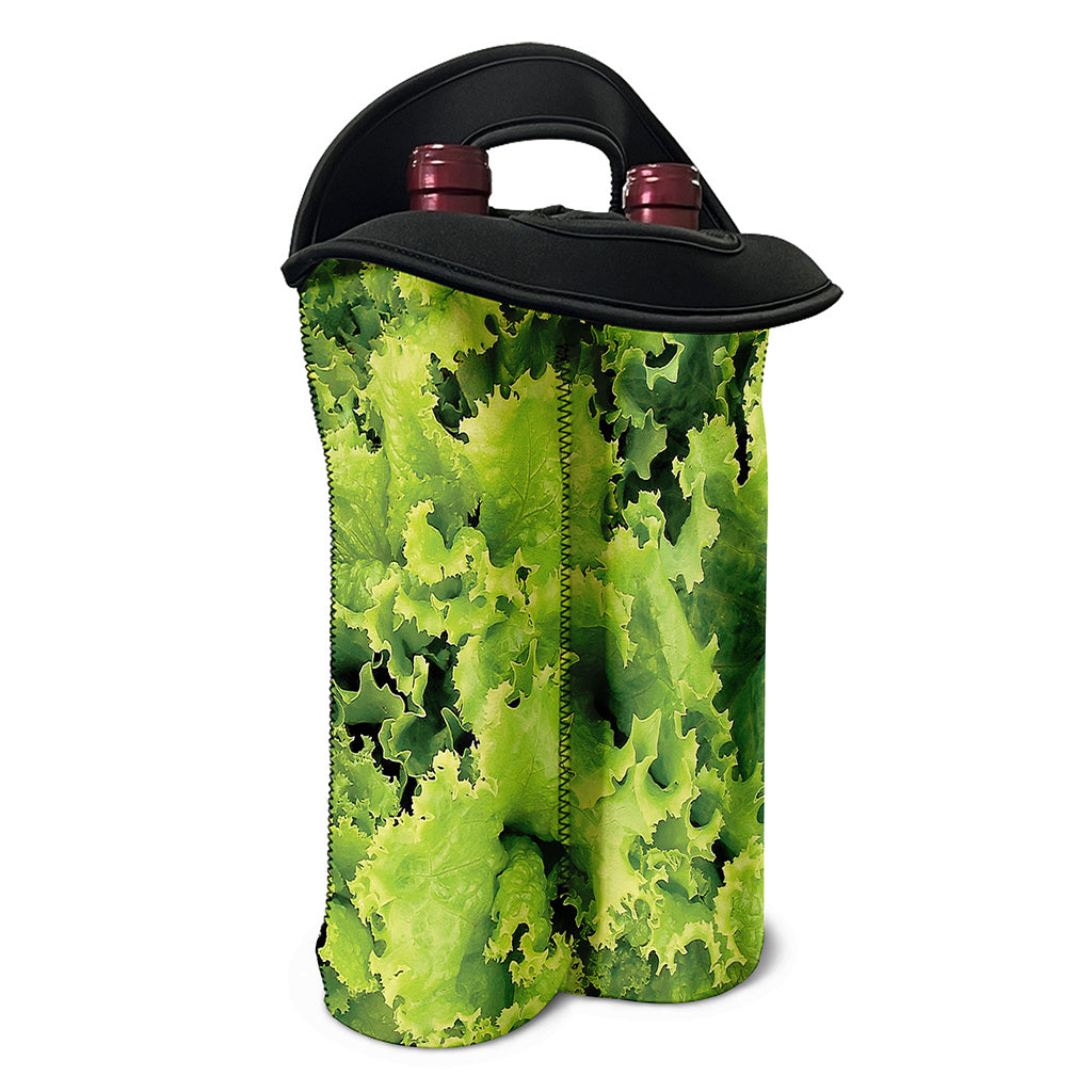 Green Lettuce Salad Print Double Neoprene Wine Tote