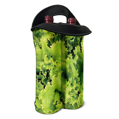 Green Lettuce Salad Print Double Neoprene Wine Tote
