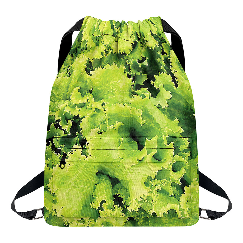 Green Lettuce Salad Print Drawstring Backpack