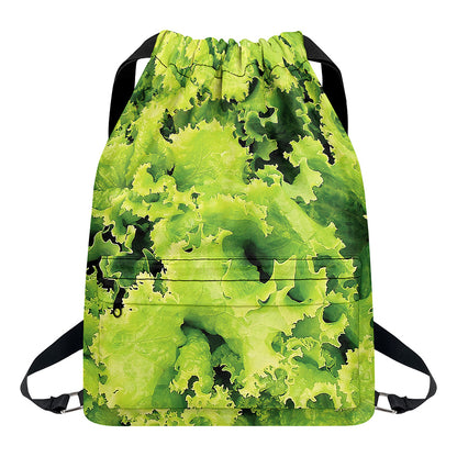 Green Lettuce Salad Print Drawstring Backpack