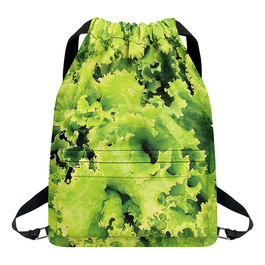 Green Lettuce Salad Print Drawstring Backpack