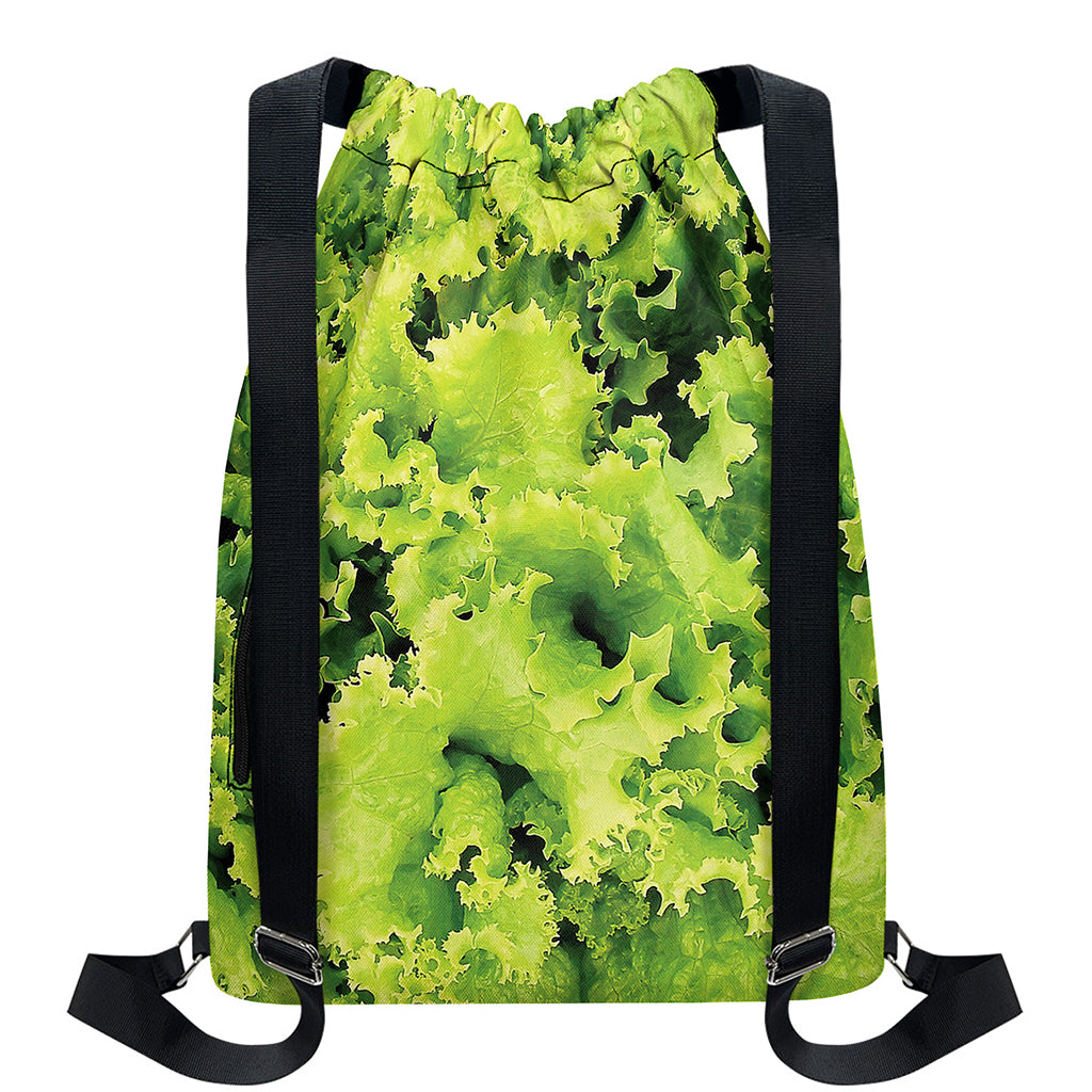 Green Lettuce Salad Print Drawstring Backpack