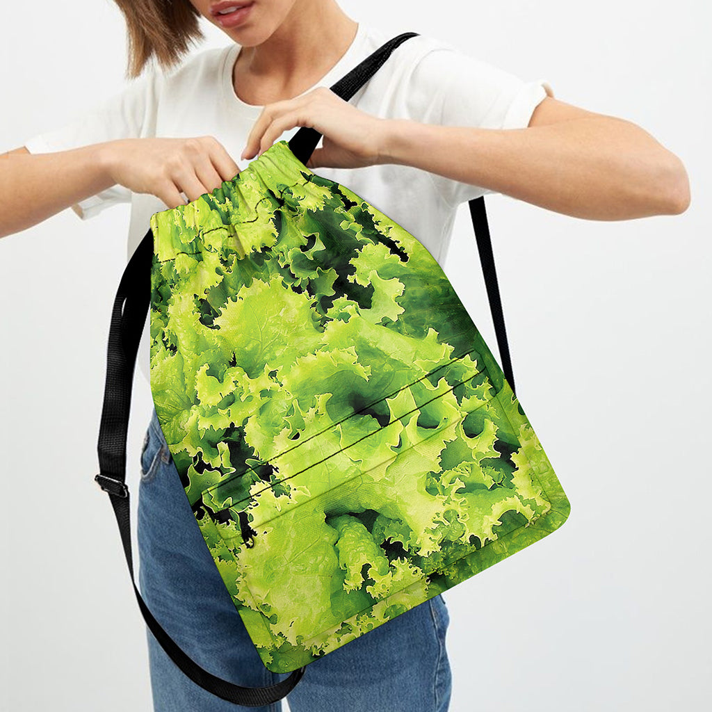 Green Lettuce Salad Print Drawstring Backpack