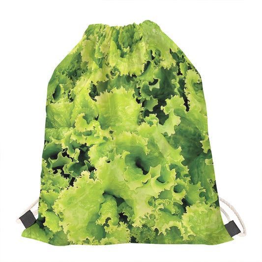 Green Lettuce Salad Print Drawstring Bag
