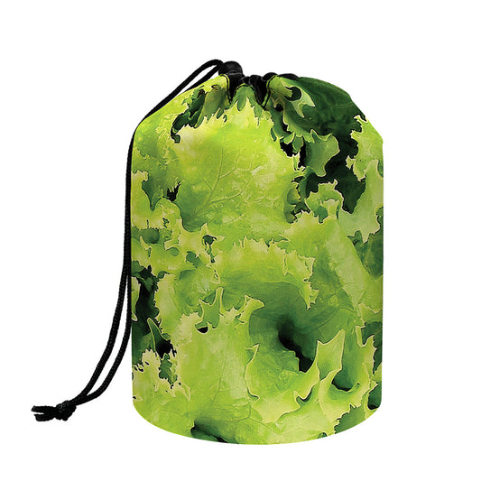 Green Lettuce Salad Print Drawstring Makeup Bag