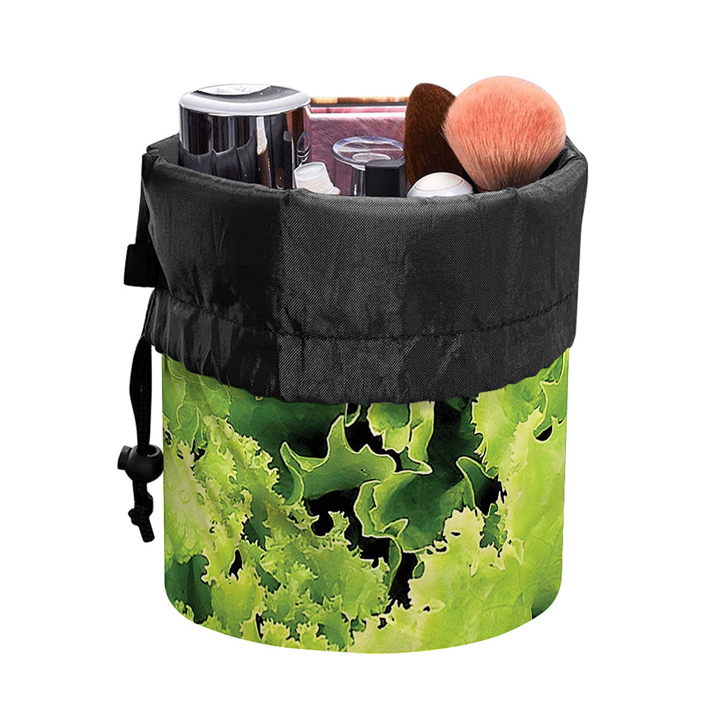 Green Lettuce Salad Print Drawstring Makeup Bag