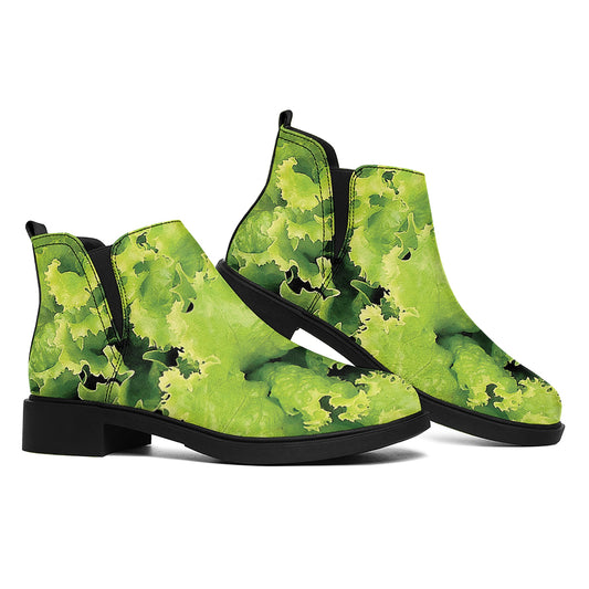 Green Lettuce Salad Print Flat Ankle Boots