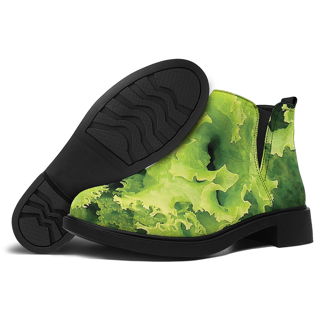 Green Lettuce Salad Print Flat Ankle Boots