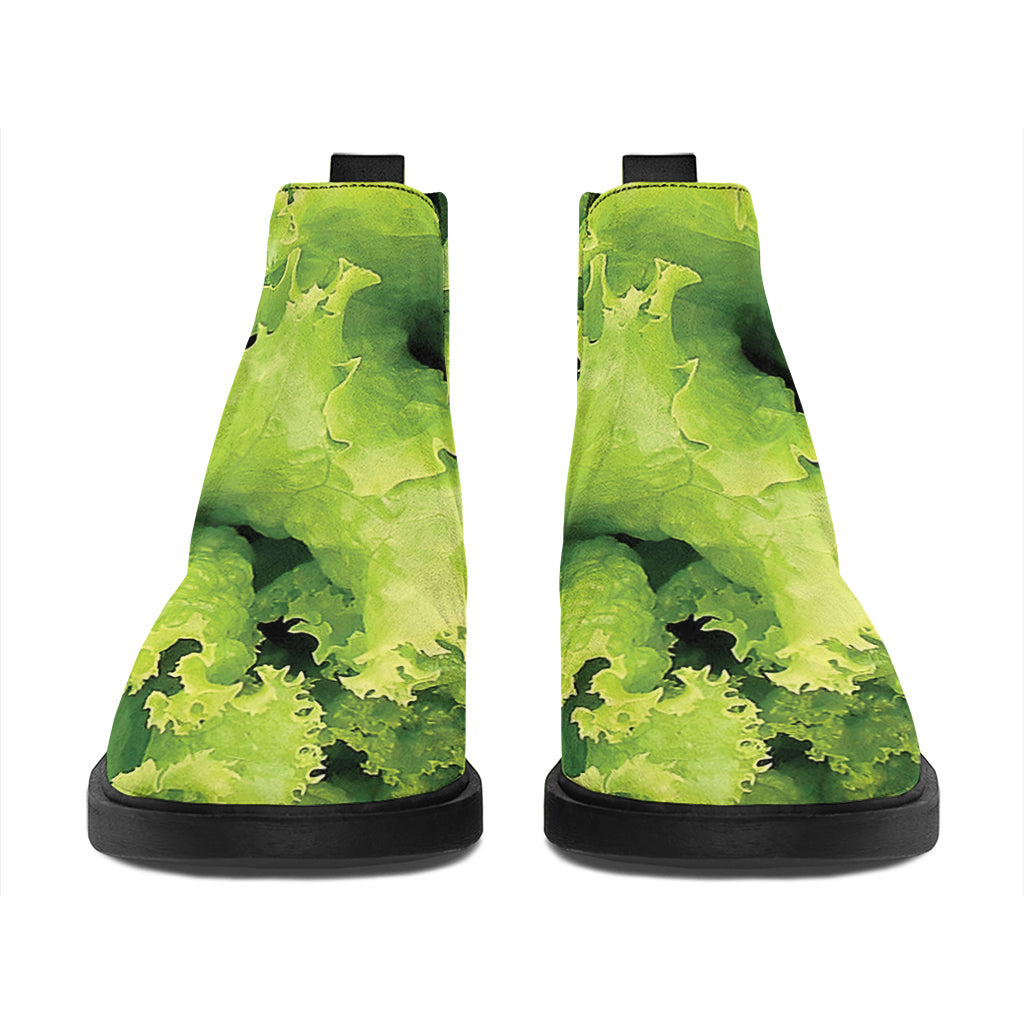 Green Lettuce Salad Print Flat Ankle Boots