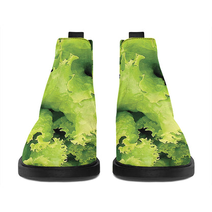 Green Lettuce Salad Print Flat Ankle Boots