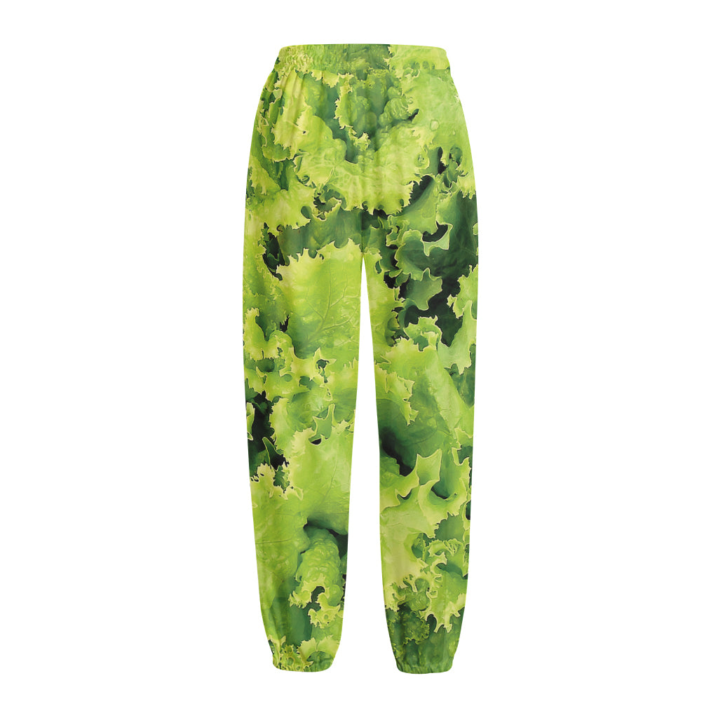 Green Lettuce Salad Print Fleece Lined Knit Pants