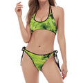 Green Lettuce Salad Print Halter Scoop Tie Side Bikini
