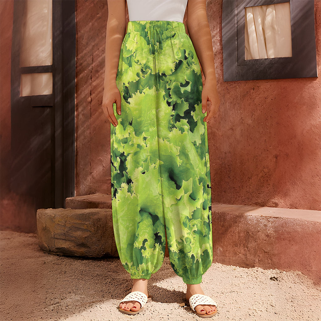 Green Lettuce Salad Print Harem Pants