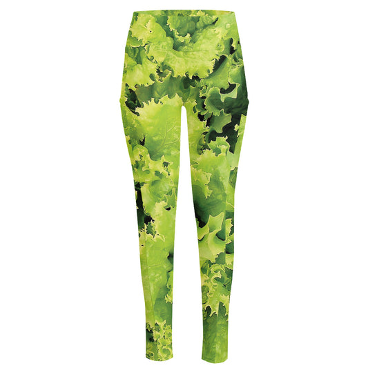 Green Lettuce Salad Print High-Waisted Pocket Leggings
