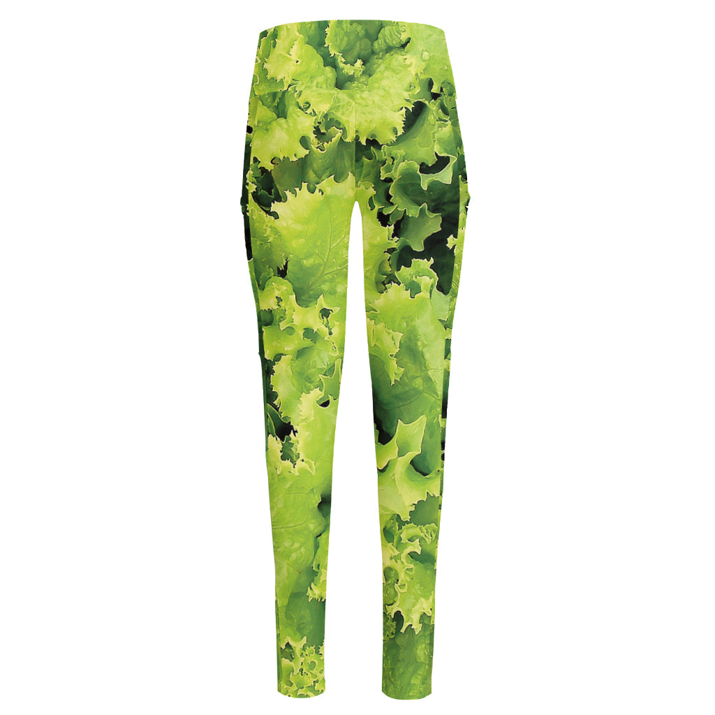 Green Lettuce Salad Print High-Waisted Pocket Leggings