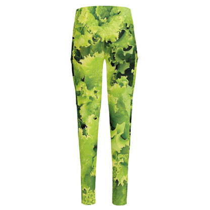 Green Lettuce Salad Print High-Waisted Pocket Leggings