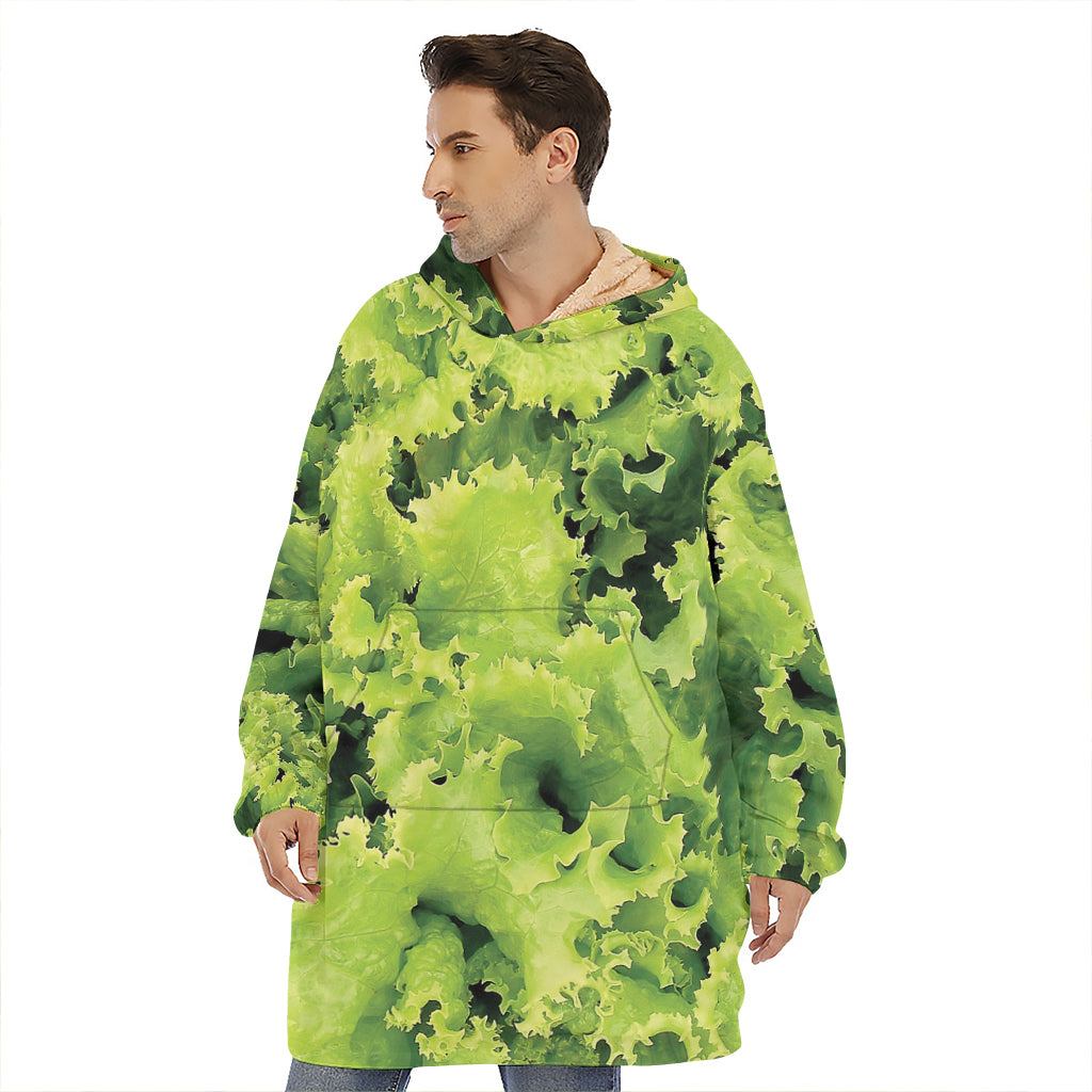 Green Lettuce Salad Print Hoodie Blanket