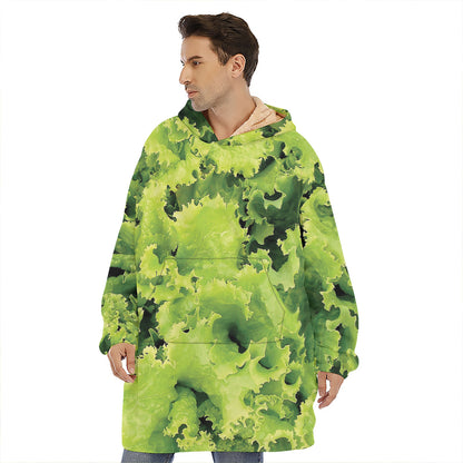 Green Lettuce Salad Print Hoodie Blanket