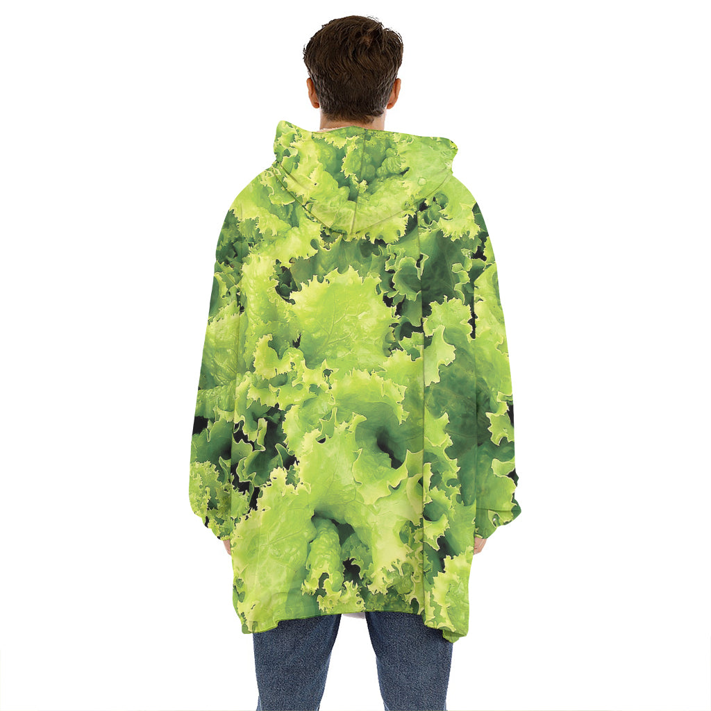 Green Lettuce Salad Print Hoodie Blanket