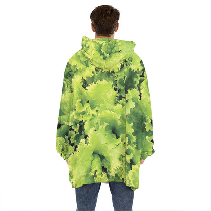Green Lettuce Salad Print Hoodie Blanket