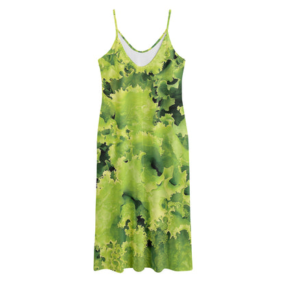 Green Lettuce Salad Print Jersey Midi Cami Dress