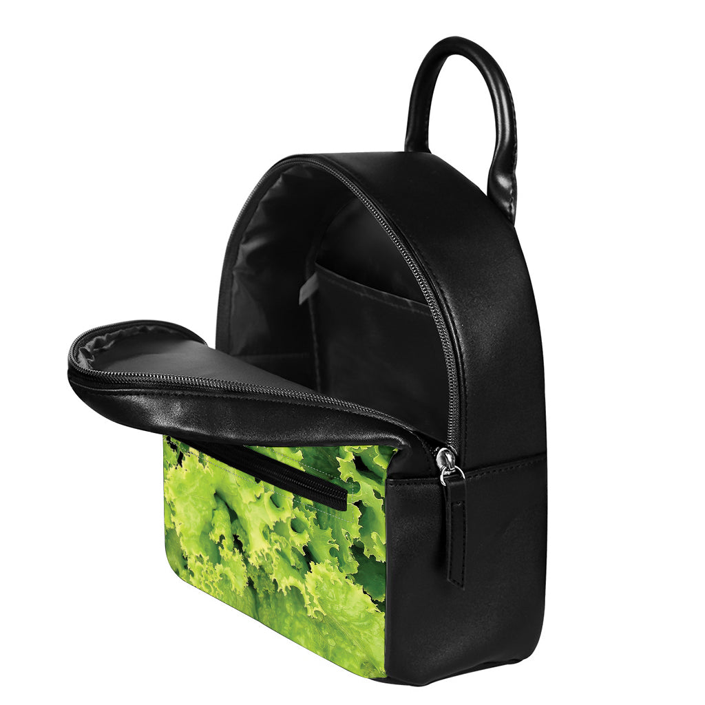 Green Lettuce Salad Print Leather Backpack