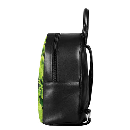 Green Lettuce Salad Print Leather Backpack