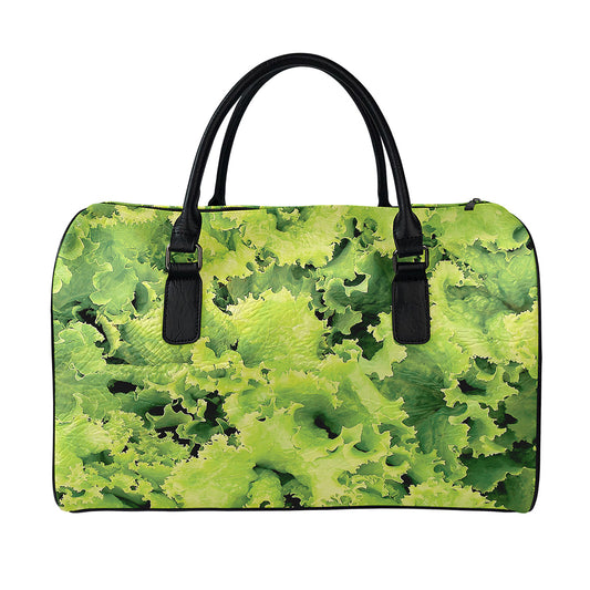 Green Lettuce Salad Print Leather Duffle Bag