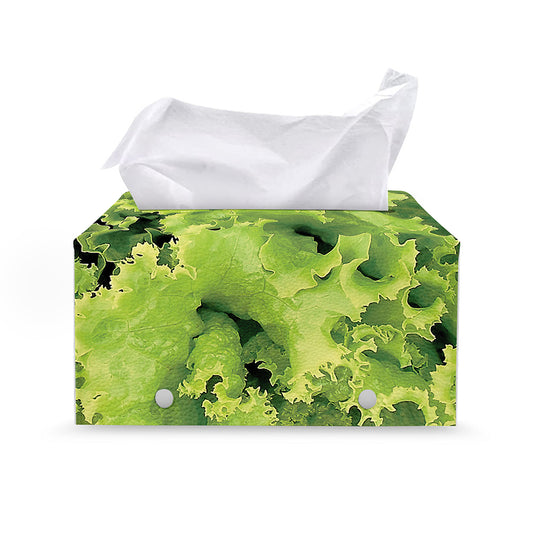 Green Lettuce Salad Print Leather Tissue Box Cover