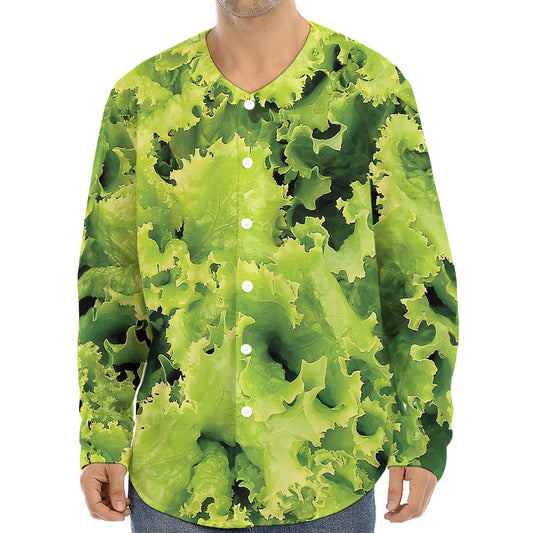 Green Lettuce Salad Print Long Sleeve Baseball Jersey