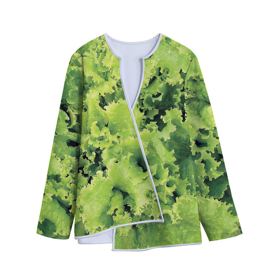 Green Lettuce Salad Print Long Sleeve Short Coat