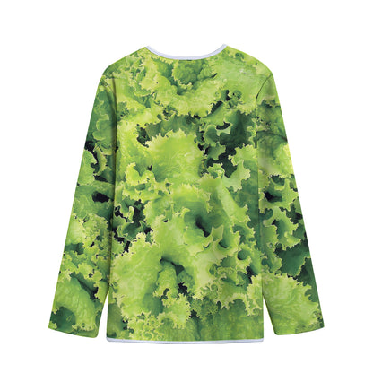 Green Lettuce Salad Print Long Sleeve Short Coat