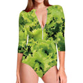 Green Lettuce Salad Print Long Sleeve Swimsuit