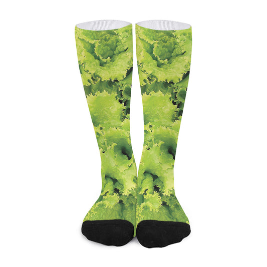 Green Lettuce Salad Print Long Socks