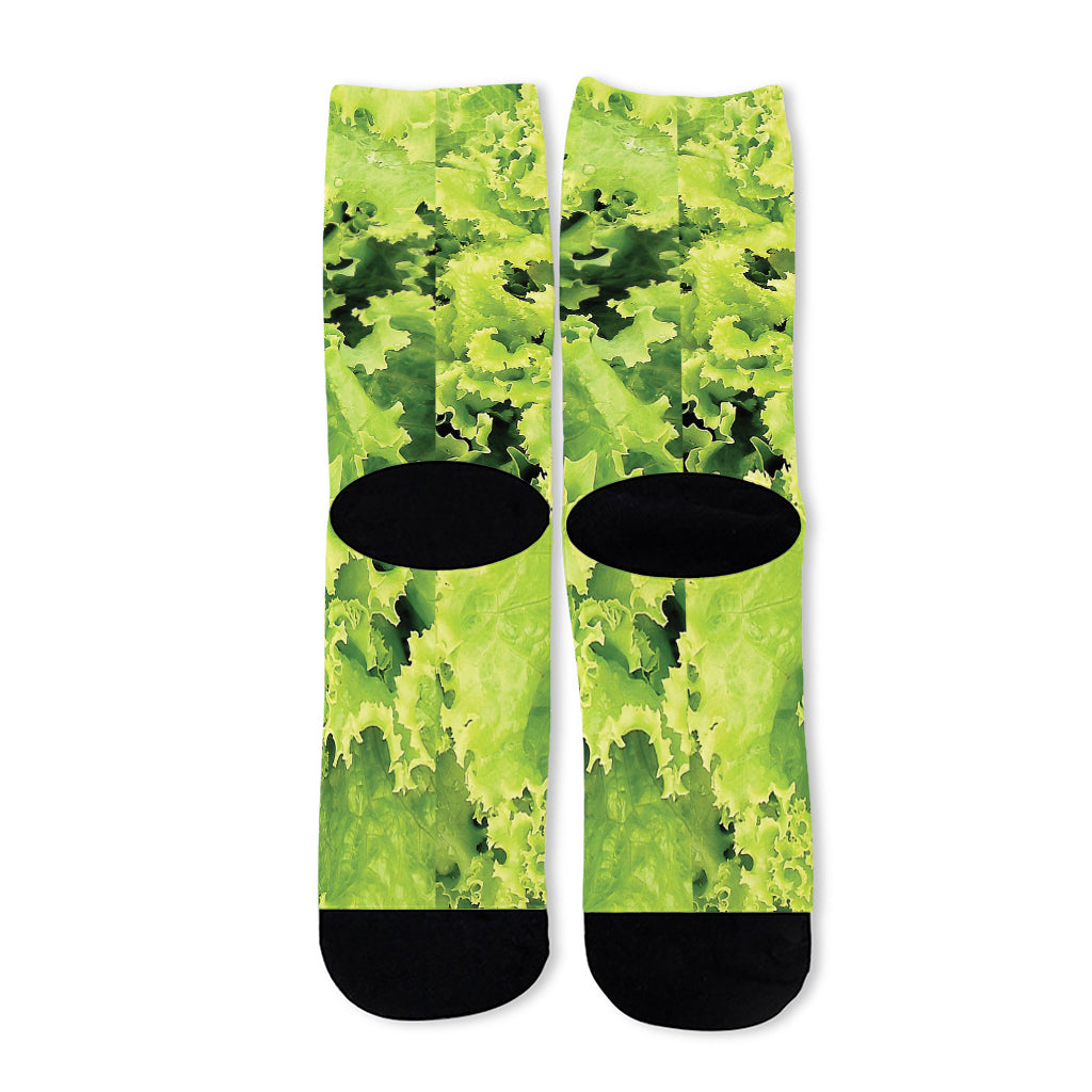 Green Lettuce Salad Print Long Socks