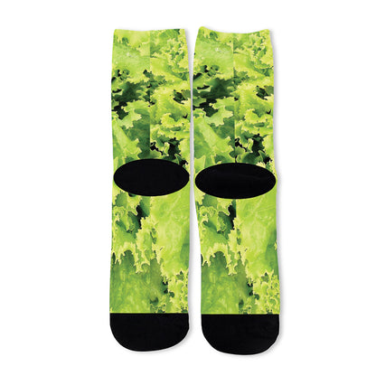 Green Lettuce Salad Print Long Socks