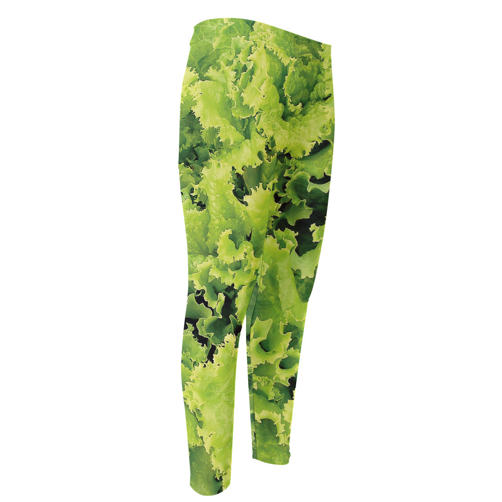 Green Lettuce Salad Print Men's Compression Pants