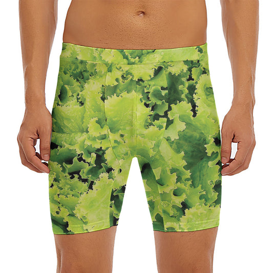 Green Lettuce Salad Print Men's Long Boxer Briefs