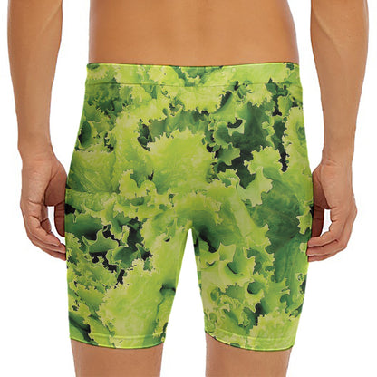 Green Lettuce Salad Print Men's Long Boxer Briefs