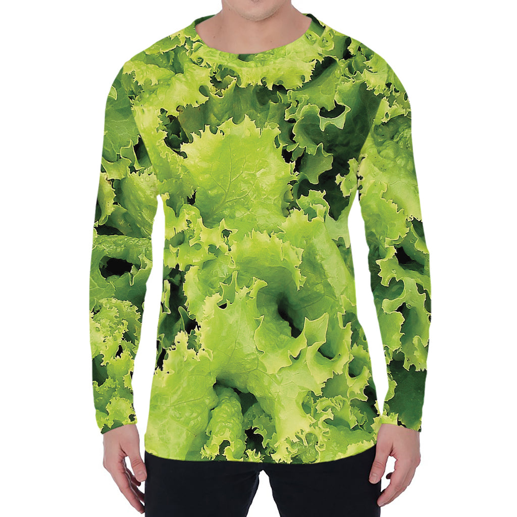 Green Lettuce Salad Print Men's Long Sleeve T-Shirt