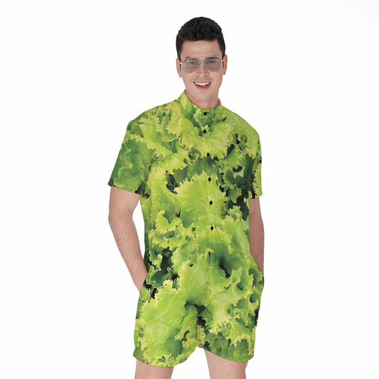 Green Lettuce Salad Print Men's Rompers