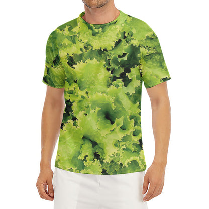 Green Lettuce Salad Print Men's Short Sleeve Rash Guard