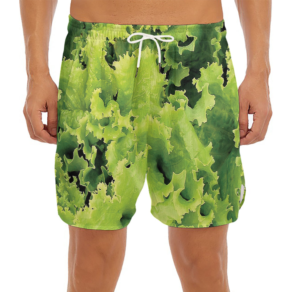 Green Lettuce Salad Print Men's Split Running Shorts