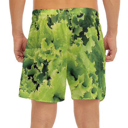 Green Lettuce Salad Print Men's Split Running Shorts