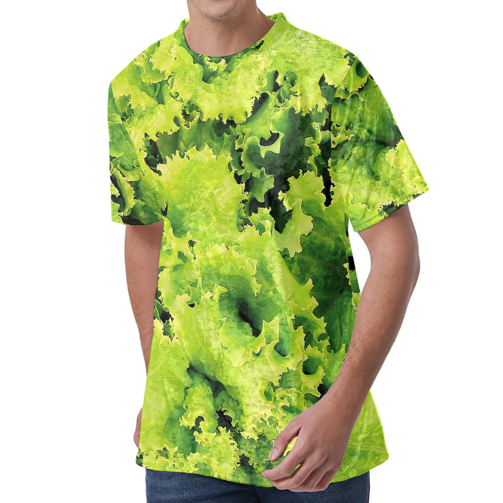 Green Lettuce Salad Print Men's Velvet T-Shirt