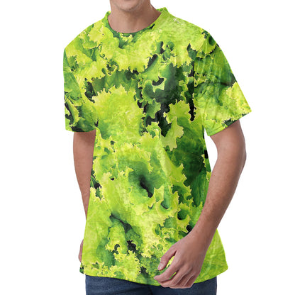 Green Lettuce Salad Print Men's Velvet T-Shirt