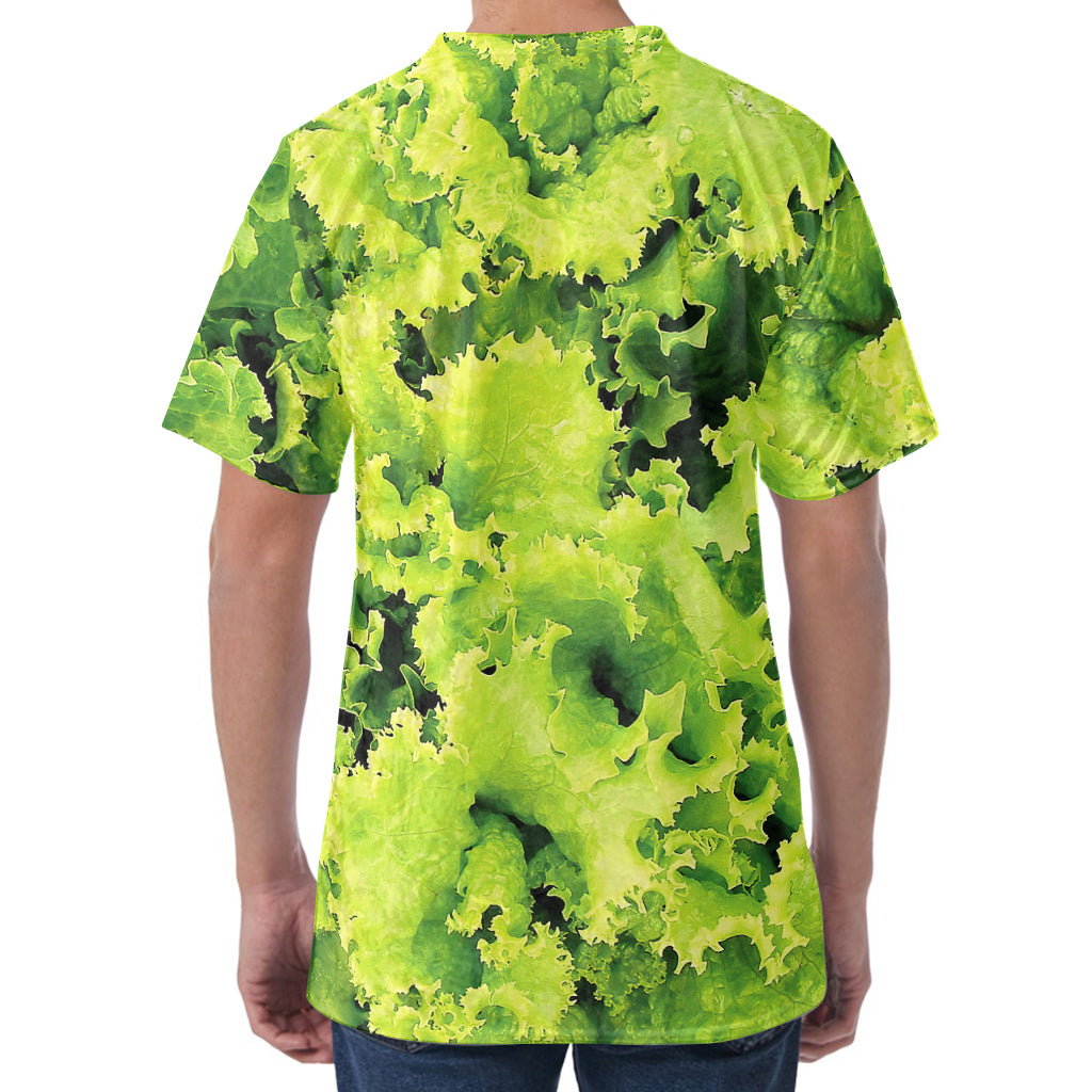 Green Lettuce Salad Print Men's Velvet T-Shirt