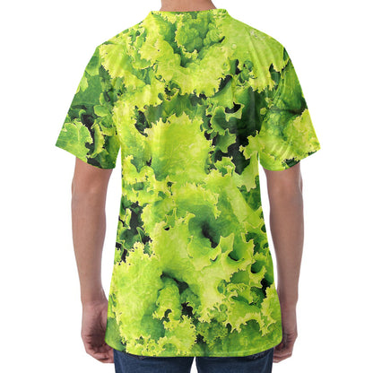 Green Lettuce Salad Print Men's Velvet T-Shirt